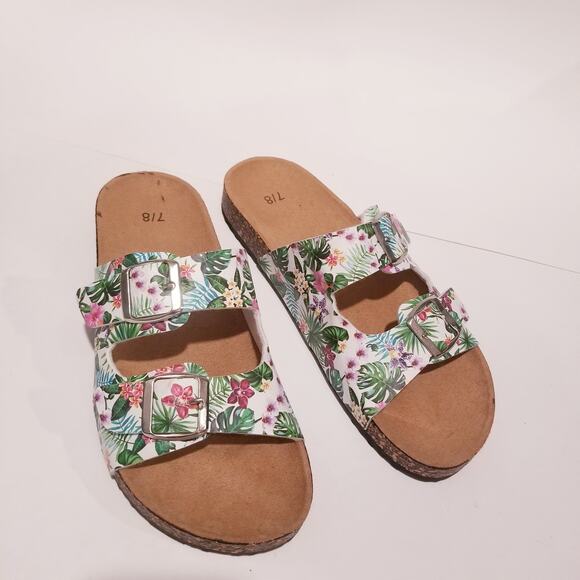 Floral Print Slip On Sandals - Picture 1 of 8
